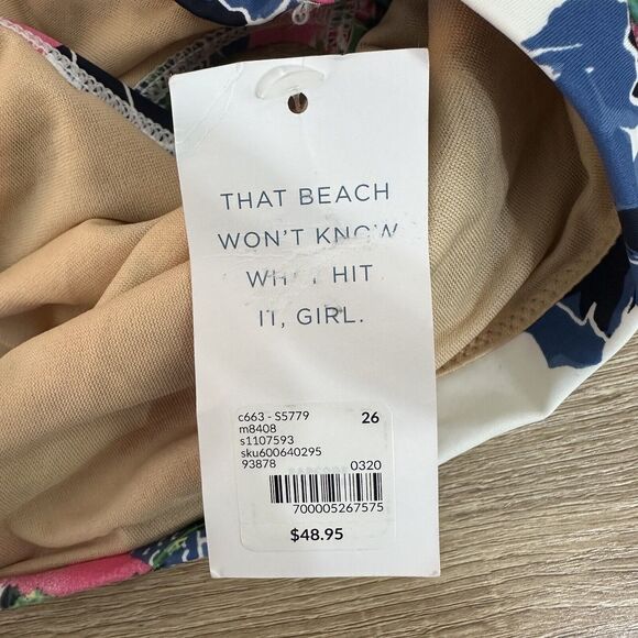 Swim By Cacique New Brief Bottoms Multicolor 26 Floral High Waist Drawstring - Picture 4 of 9